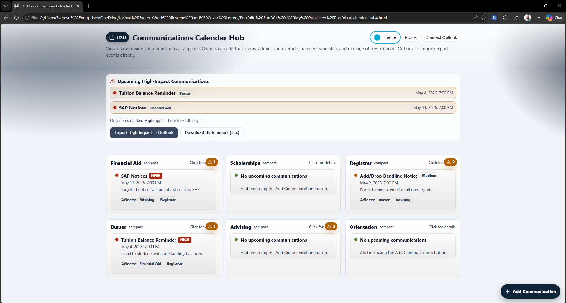 Centralized Calendar Hub Interface